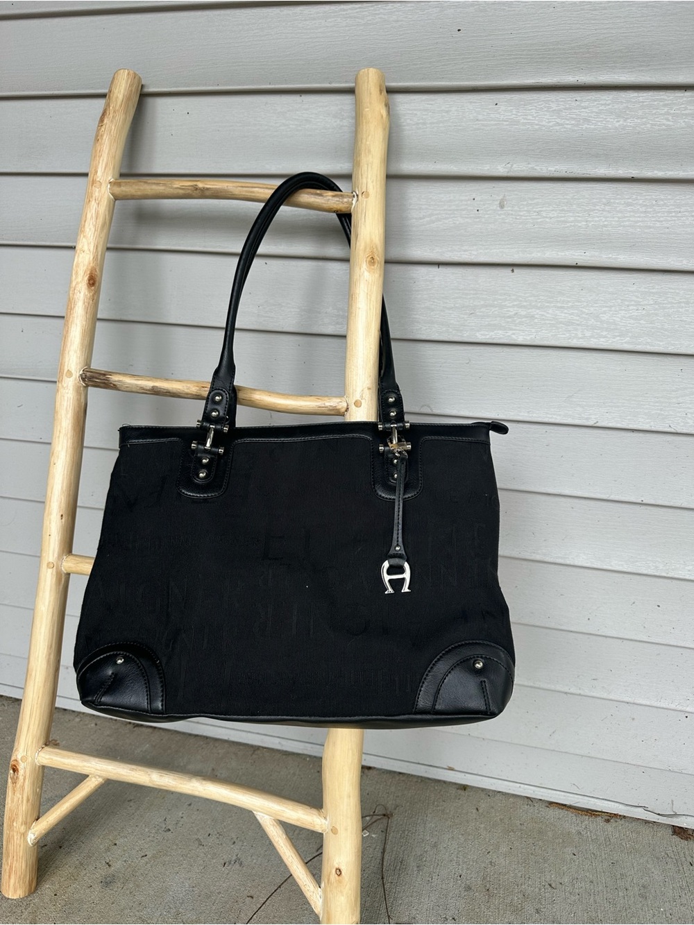 Etienne Aigner Black Tote with Silver Hardware